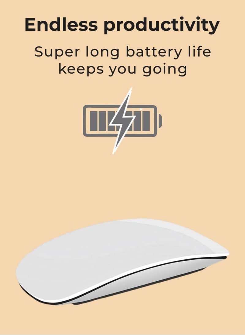 جلاسولوجي Magic Rechargeable Wireless Touch Scroll Optical Mouse Strong Bluetooth 5.1 Connection 1200 DPI Precision Sensor Ambidextrous Design for iPad iMac Desktop & Laptop in Elegant White - Image 3